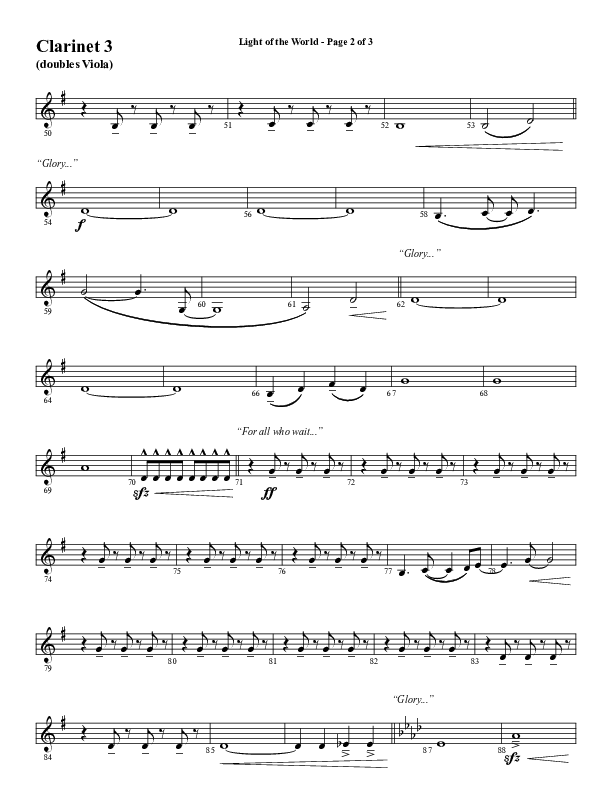 Light Of The World (Choral Anthem SATB) Clarinet 3 (Word Music Choral / Arr. Cliff Duren)