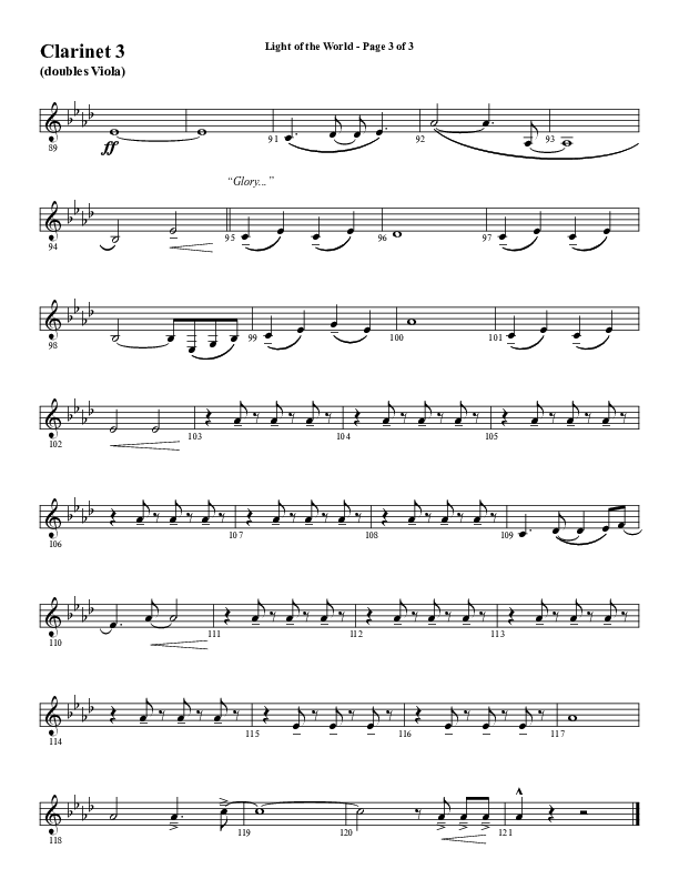 Light Of The World (Choral Anthem SATB) Clarinet 3 (Word Music Choral / Arr. Cliff Duren)