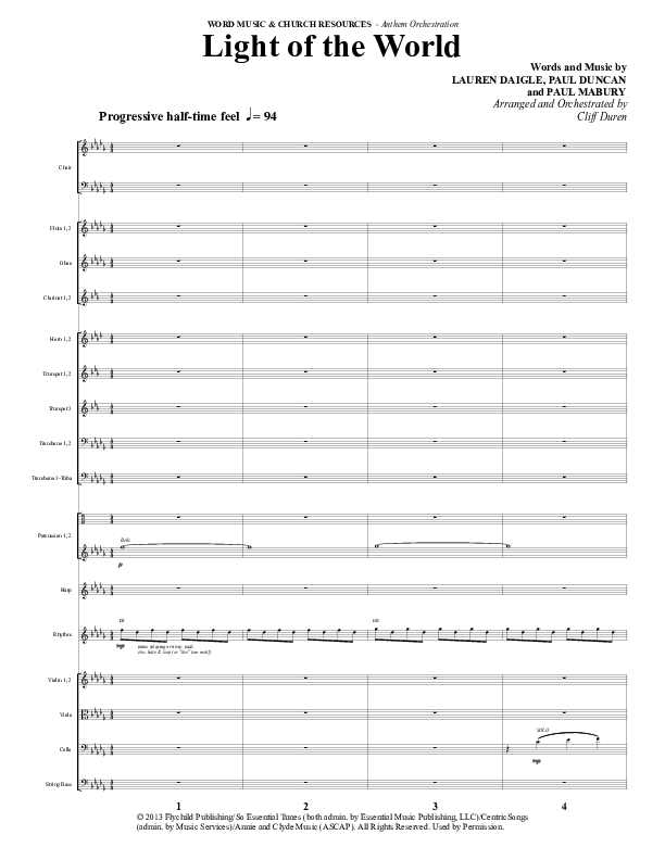 Light Of The World (Choral Anthem SATB) Orchestration (Word Music Choral / Arr. Cliff Duren)