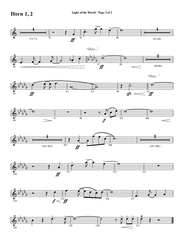 Light Of The World (Choral Anthem SATB) French Horn 1/2 (Word Music Choral / Arr. Cliff Duren)