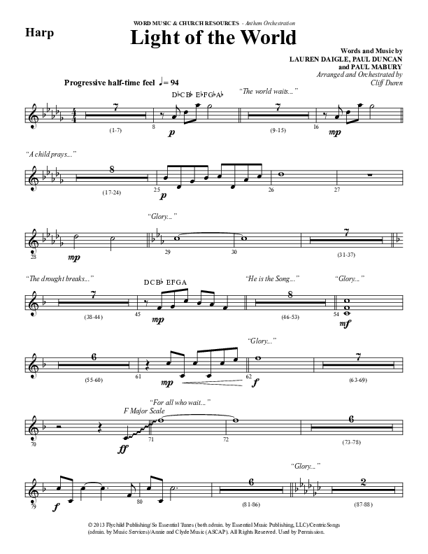 Light Of The World (Choral Anthem SATB) Harp (Word Music Choral / Arr. Cliff Duren)