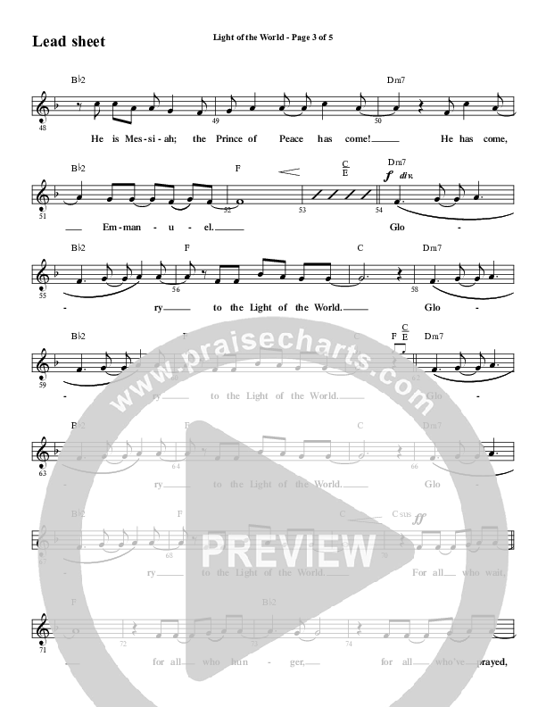Light Of The World (Choral Anthem SATB) Lead Sheet (Melody) (Word Music Choral / Arr. Cliff Duren)