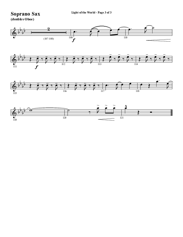 Light Of The World (Choral Anthem SATB) Soprano Sax (Word Music Choral / Arr. Cliff Duren)