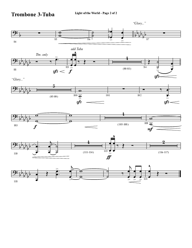 Light Of The World (Choral Anthem SATB) Trombone 3/Tuba (Word Music Choral / Arr. Cliff Duren)