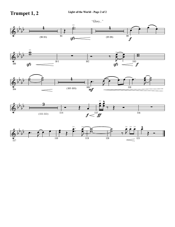Light Of The World (Choral Anthem SATB) Trumpet 1,2 (Word Music Choral / Arr. Cliff Duren)