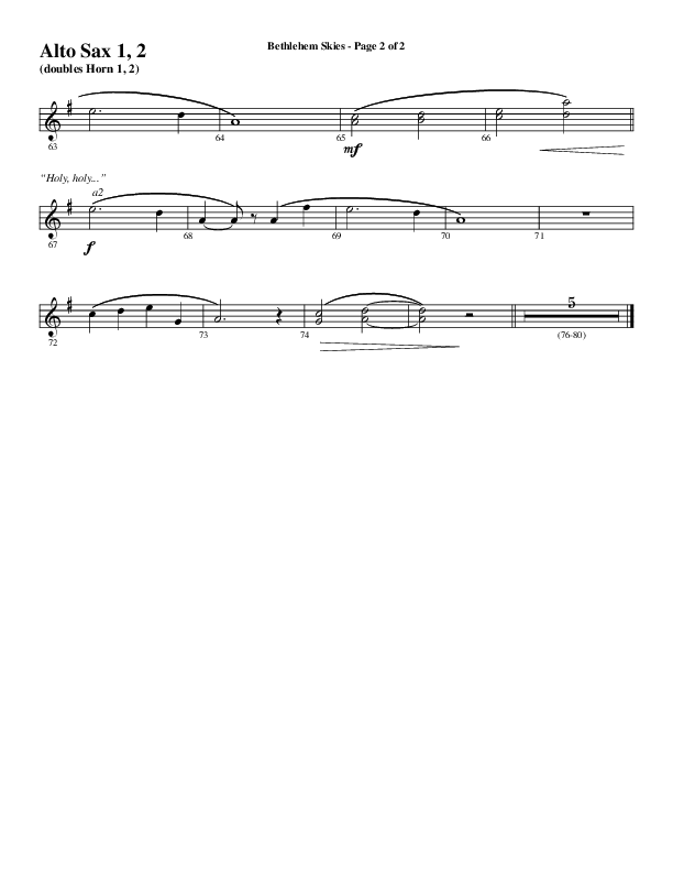 Bethlehem Skies (Choral Anthem SATB) Alto Sax 1/2 (Word Music Choral / Arr. Daniel Semsen)