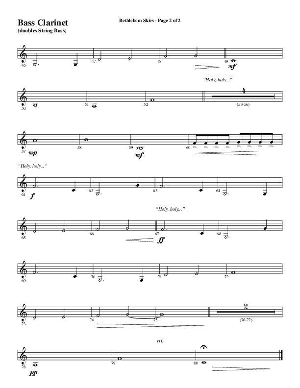 Bethlehem Skies (Choral Anthem SATB) Bass Clarinet (Word Music Choral / Arr. Daniel Semsen)