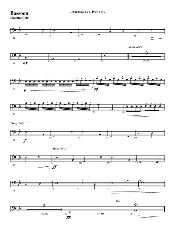 Bethlehem Skies (Choral Anthem SATB) Bassoon (Word Music Choral / Arr. Daniel Semsen)