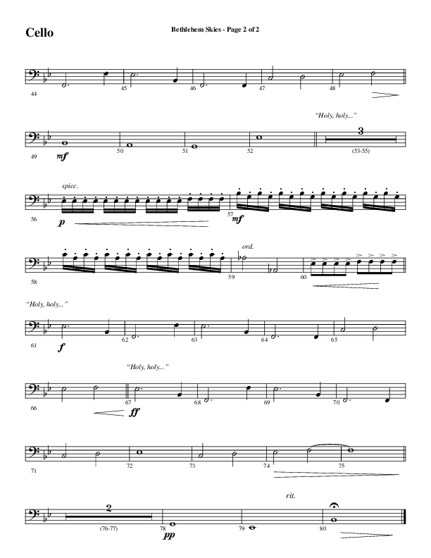 Bethlehem Skies (Choral Anthem SATB) Cello (Word Music Choral / Arr. Daniel Semsen)