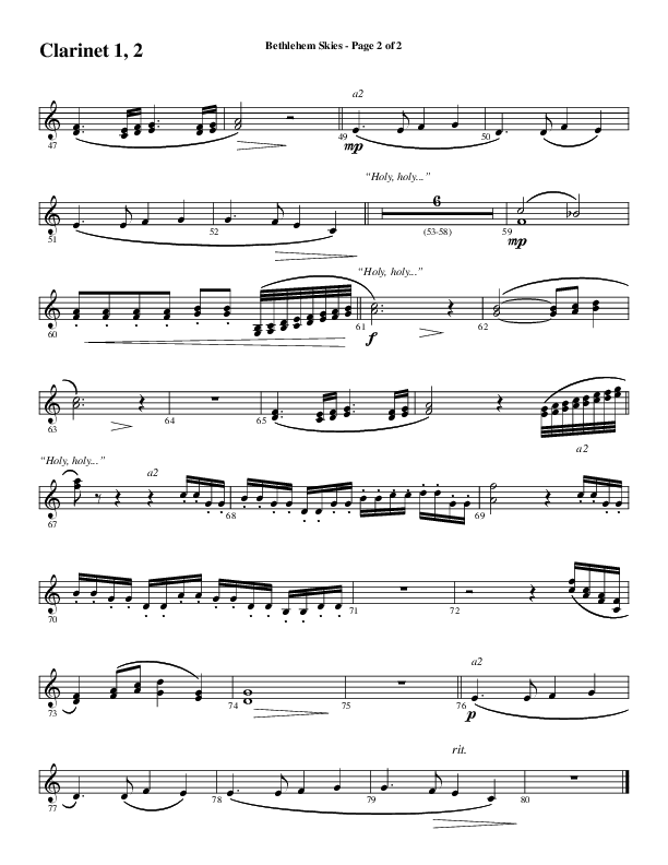 Bethlehem Skies (Choral Anthem SATB) Clarinet 1/2 (Word Music Choral / Arr. Daniel Semsen)