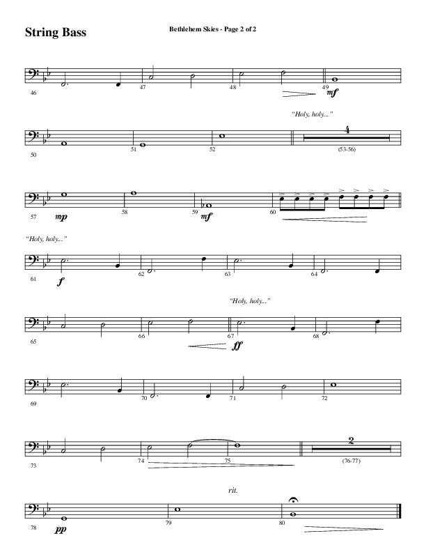 Bethlehem Skies (Choral Anthem SATB) Double Bass (Word Music Choral / Arr. Daniel Semsen)