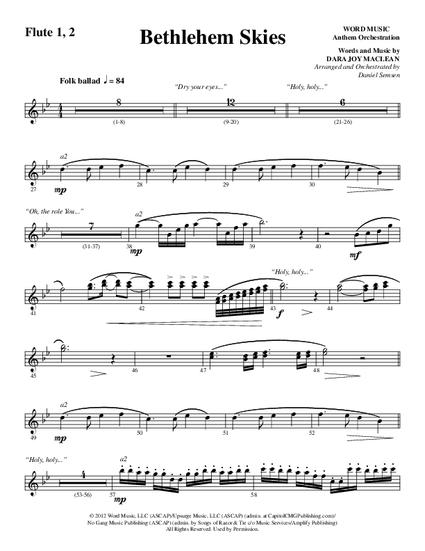 Bethlehem Skies (Choral Anthem SATB) Flute 1/2 (Word Music Choral / Arr. Daniel Semsen)