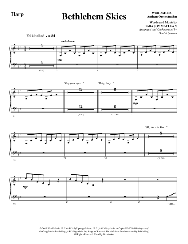 Bethlehem Skies (Choral Anthem SATB) Harp (Word Music Choral / Arr. Daniel Semsen)