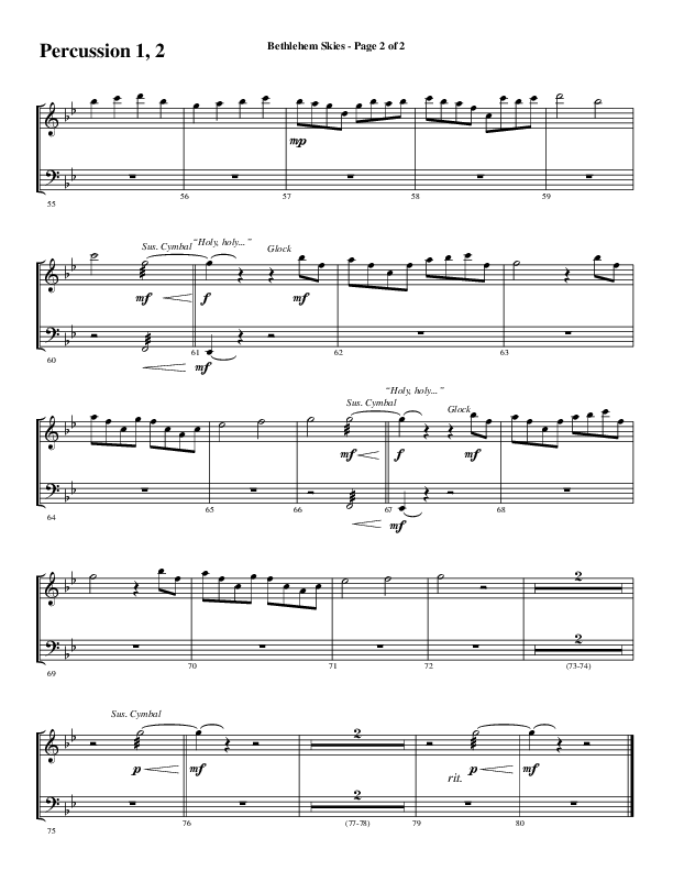 Bethlehem Skies (Choral Anthem SATB) Percussion 1/2 (Word Music Choral / Arr. Daniel Semsen)