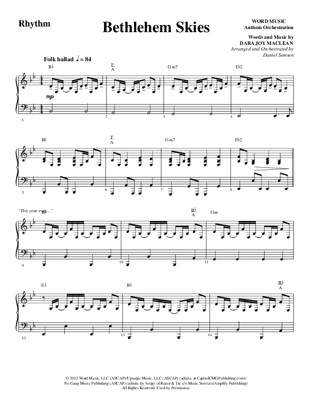 Bethlehem Skies (Choral Anthem SATB) Rhythm Chart (Word Music Choral / Arr. Daniel Semsen)