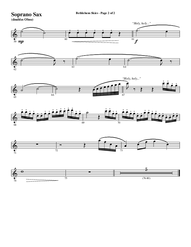 Bethlehem Skies (Choral Anthem SATB) Soprano Sax (Word Music Choral / Arr. Daniel Semsen)