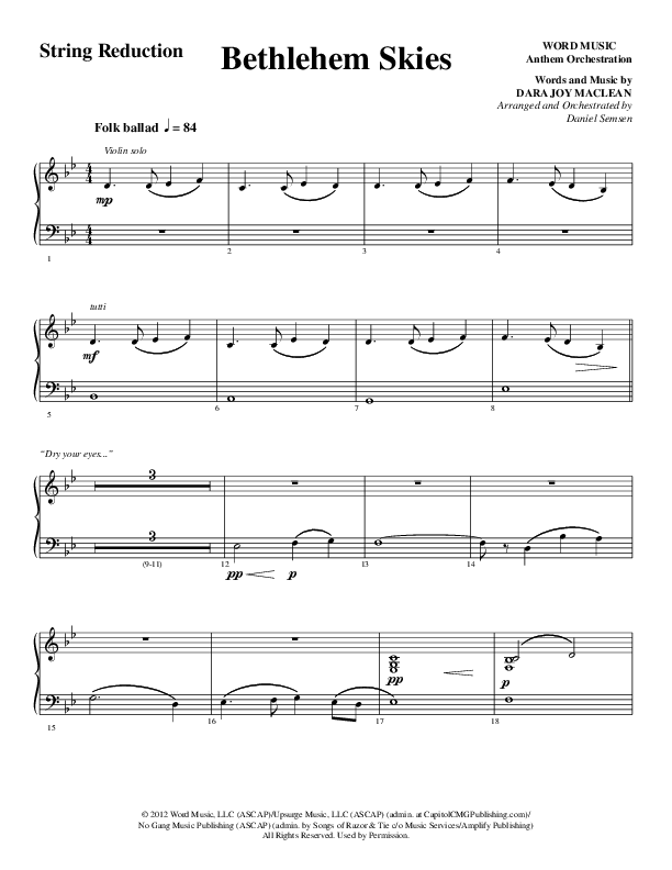 Bethlehem Skies (Choral Anthem SATB) String Reduction (Word Music Choral / Arr. Daniel Semsen)