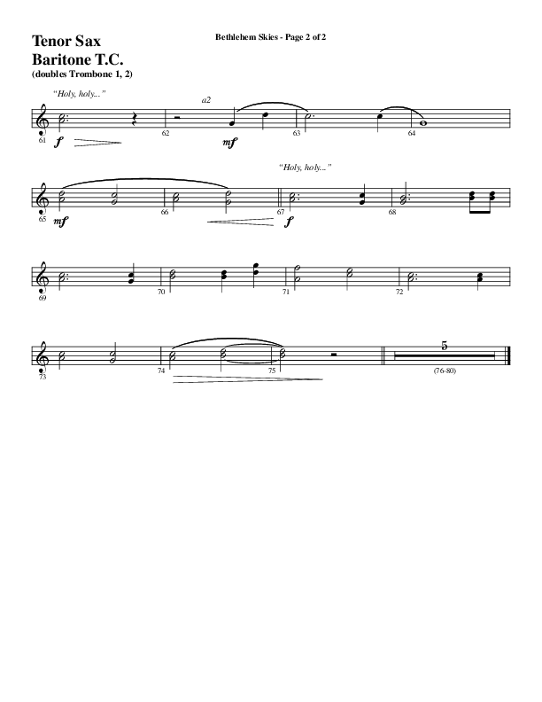 Bethlehem Skies (Choral Anthem SATB) Tenor Sax/Baritone T.C. (Word Music Choral / Arr. Daniel Semsen)