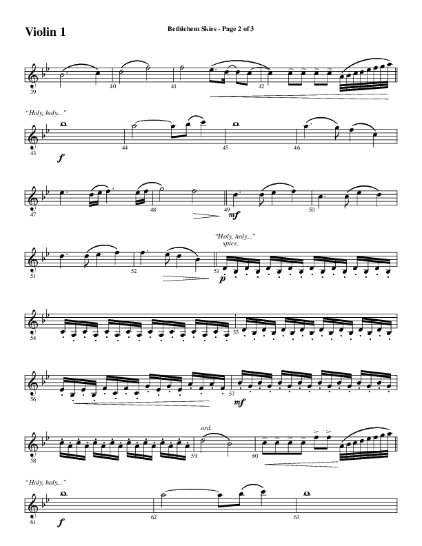 Bethlehem Skies (Choral Anthem SATB) Violin 1 (Word Music Choral / Arr. Daniel Semsen)