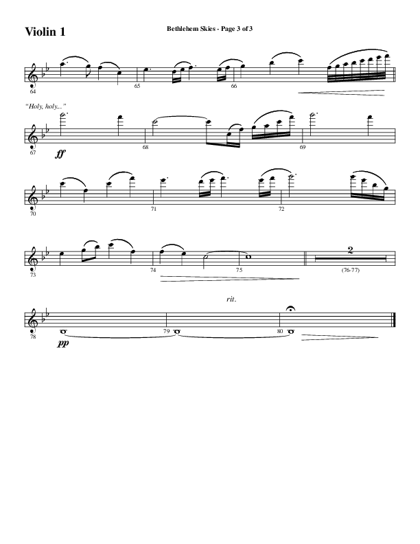 Bethlehem Skies (Choral Anthem SATB) Violin 1 (Word Music Choral / Arr. Daniel Semsen)