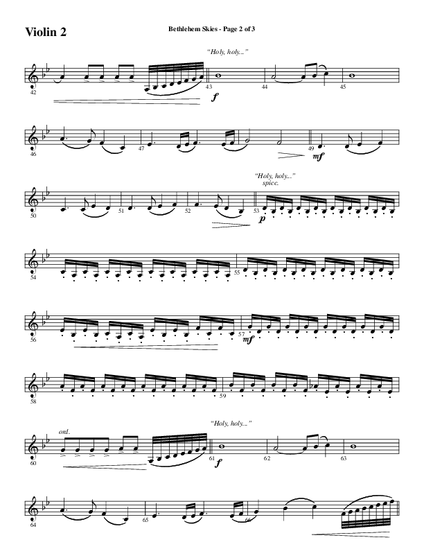 Bethlehem Skies (Choral Anthem SATB) Violin 2 (Word Music Choral / Arr. Daniel Semsen)