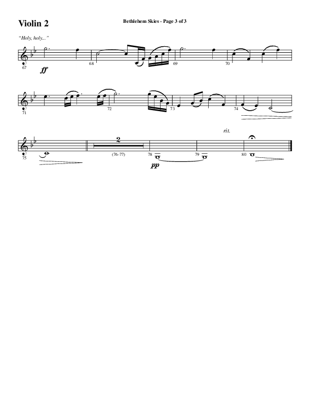 Bethlehem Skies (Choral Anthem SATB) Violin 2 (Word Music Choral / Arr. Daniel Semsen)
