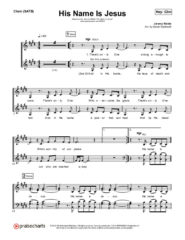 His Name Is Jesus Choir Sheet (SATB) (Jeremy Riddle)