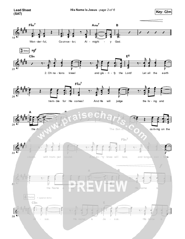 His Name Is Jesus Lead Sheet (SAT) (Jeremy Riddle)