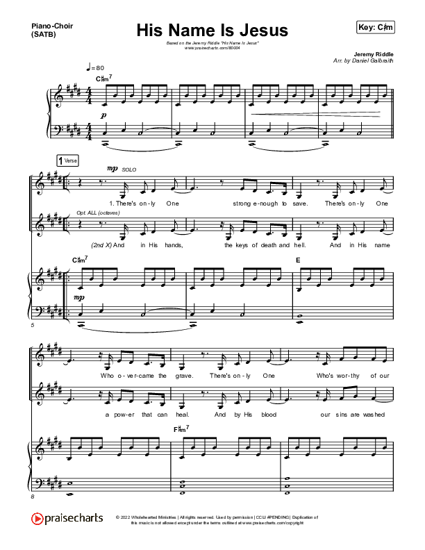 His Name Is Jesus Piano/Vocal (SATB) (Jeremy Riddle)