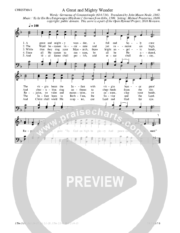 A Great and Mighty Wonder Hymn Sheet (SATB) (Traditional Hymn)