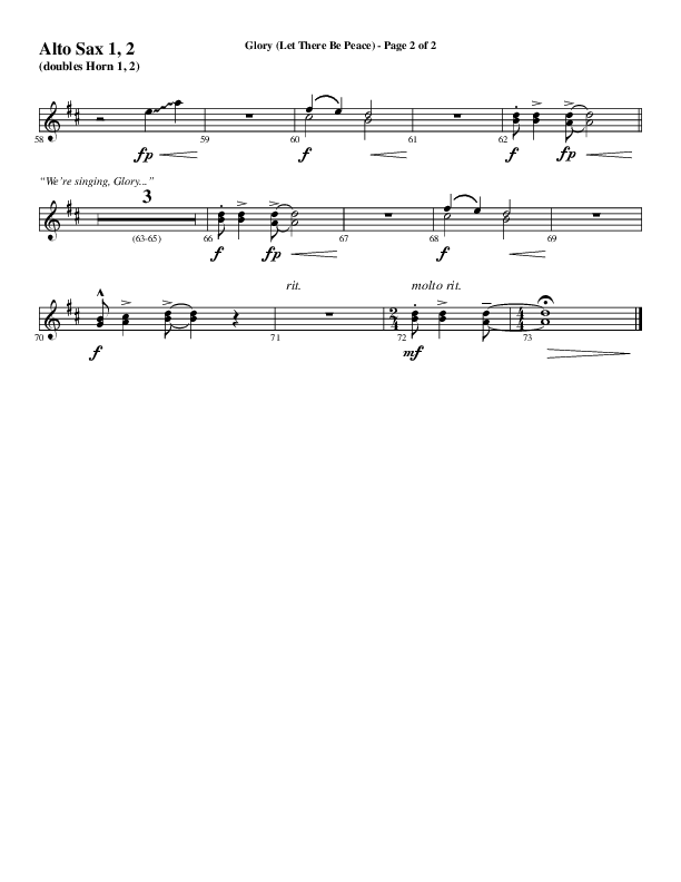 Glory (Let There Be Peace) (Choral Anthem SATB) Alto Sax 1/2 (Word Music Choral / Arr. David Wise / Arr. David Shipps)