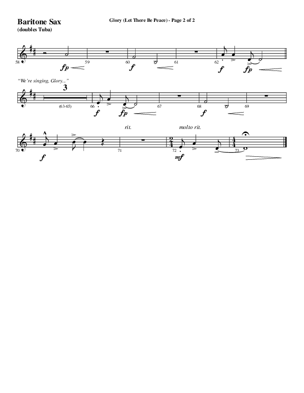 Glory (Let There Be Peace) (Choral Anthem SATB) Bari Sax (Word Music Choral / Arr. David Wise / Arr. David Shipps)