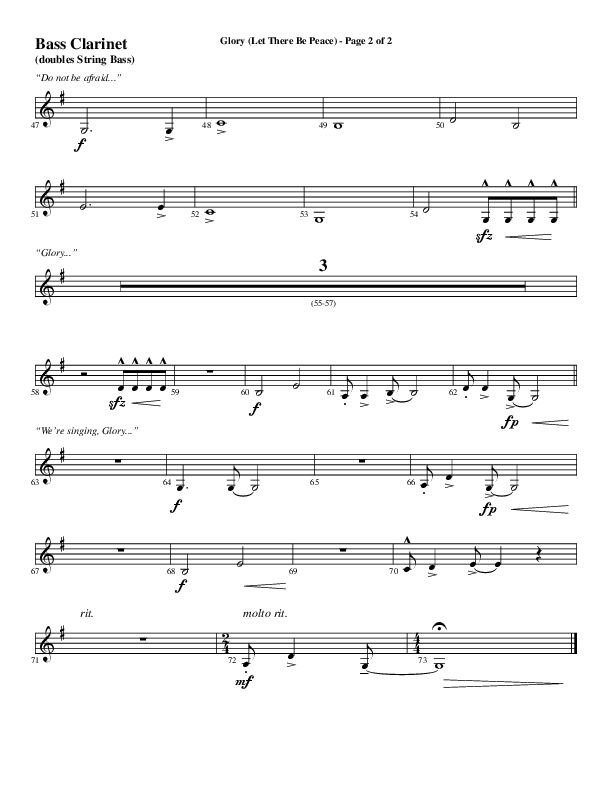 Glory (Let There Be Peace) (Choral Anthem SATB) Bass Clarinet (Word Music Choral / Arr. David Wise / Arr. David Shipps)