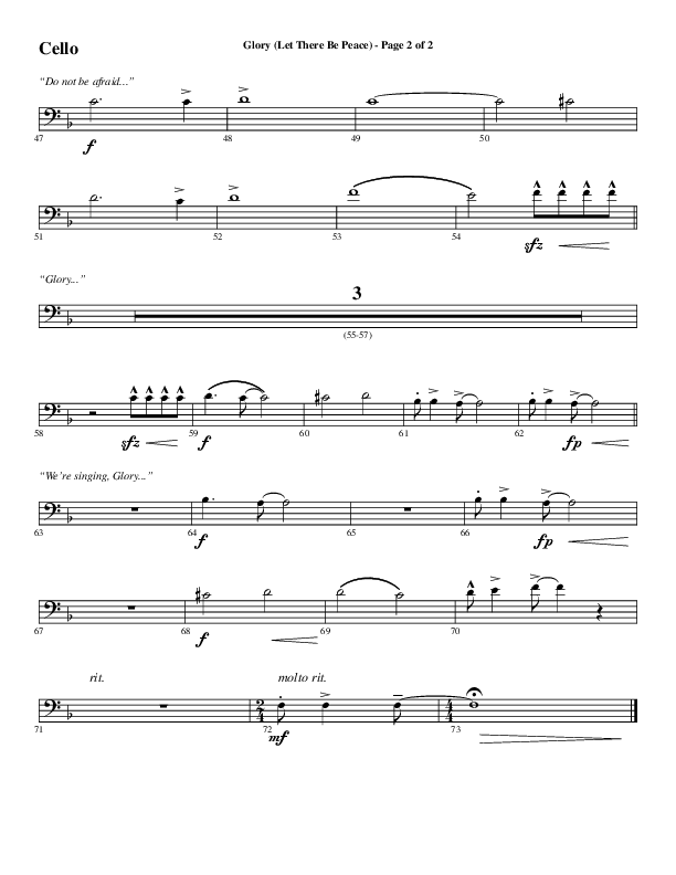 Glory (Let There Be Peace) (Choral Anthem SATB) Cello (Word Music Choral / Arr. David Wise / Arr. David Shipps)