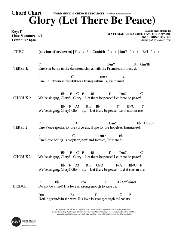 Glory (Let There Be Peace) (Choral Anthem SATB) Chord Chart (Word Music Choral / Arr. David Wise / Arr. David Shipps)