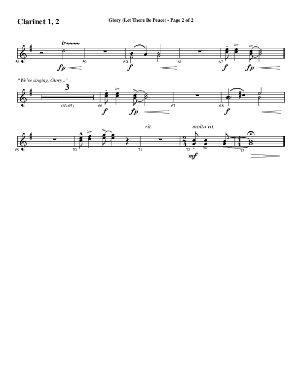 Glory (Let There Be Peace) (Choral Anthem SATB) Clarinet 1/2 (Word Music Choral / Arr. David Wise / Arr. David Shipps)