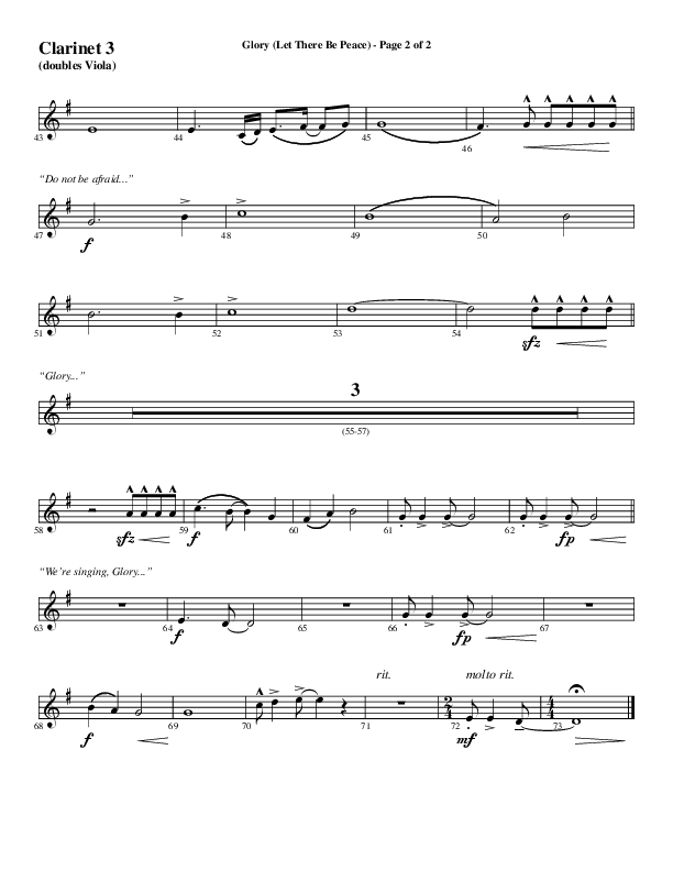 Glory (Let There Be Peace) (Choral Anthem SATB) Clarinet 3 (Word Music Choral / Arr. David Wise / Arr. David Shipps)