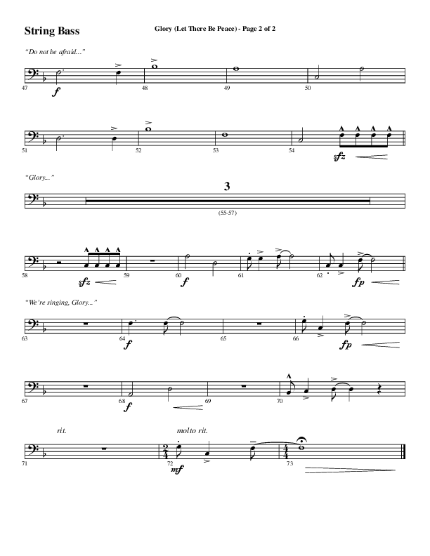 Glory (Let There Be Peace) (Choral Anthem SATB) Double Bass (Word Music Choral / Arr. David Wise / Arr. David Shipps)