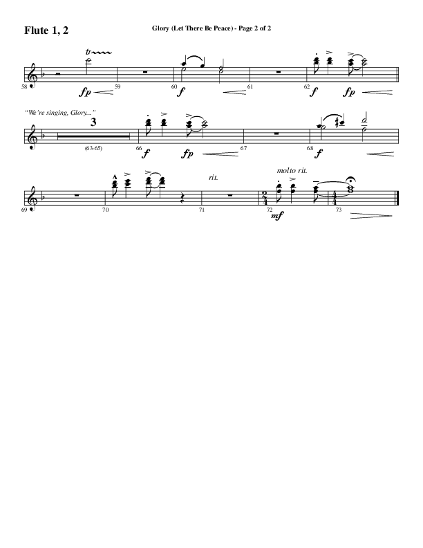 Glory (Let There Be Peace) (Choral Anthem SATB) Flute 1/2 (Word Music Choral / Arr. David Wise / Arr. David Shipps)