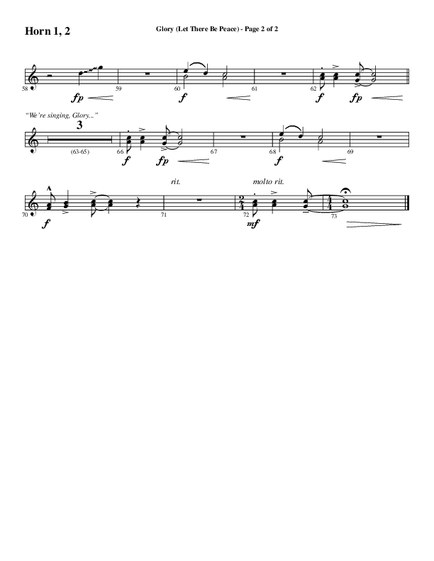 Glory (Let There Be Peace) (Choral Anthem SATB) French Horn 1/2 (Word Music Choral / Arr. David Wise / Arr. David Shipps)