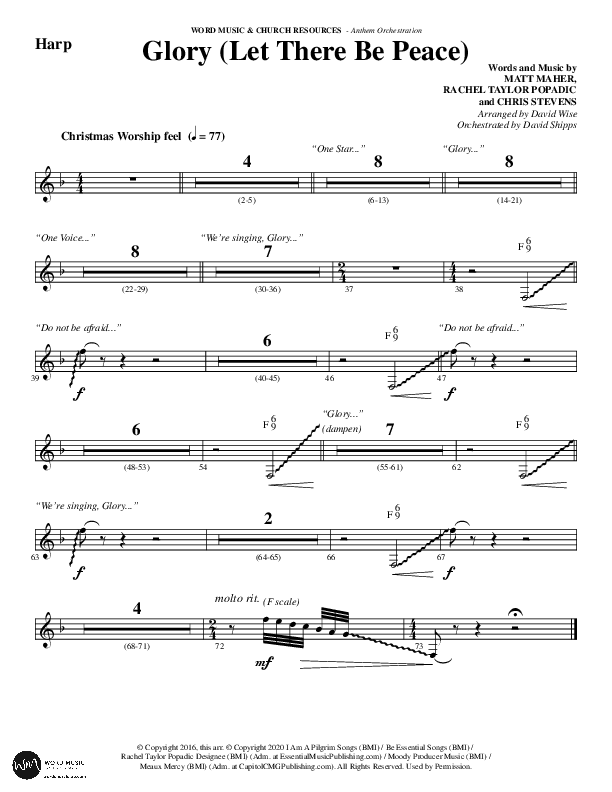 Glory (Let There Be Peace) (Choral Anthem SATB) Harp (Word Music Choral / Arr. David Wise / Arr. David Shipps)