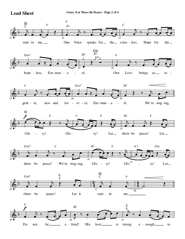 Glory (Let There Be Peace) (Choral Anthem SATB) Lead Sheet (Melody) (Word Music Choral / Arr. David Wise / Arr. David Shipps)