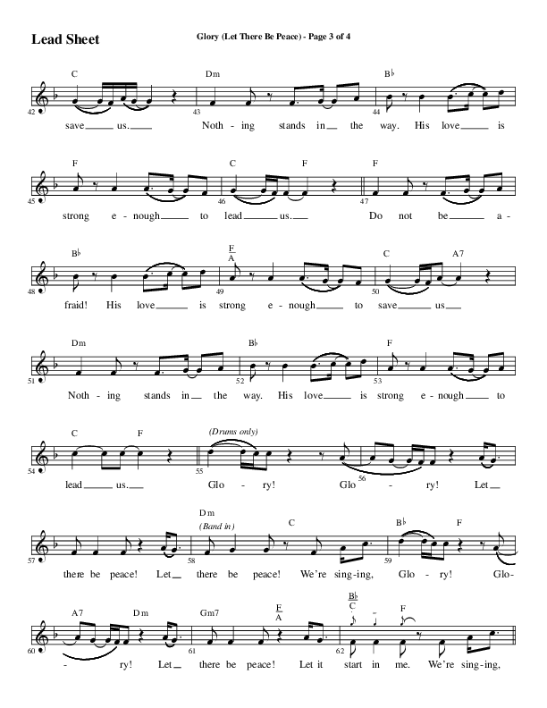 Glory (Let There Be Peace) (Choral Anthem SATB) Lead Sheet (Melody) (Word Music Choral / Arr. David Wise / Arr. David Shipps)