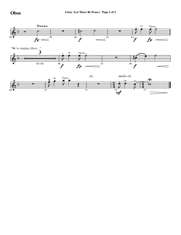 Glory (Let There Be Peace) (Choral Anthem SATB) Oboe (Word Music Choral / Arr. David Wise / Arr. David Shipps)