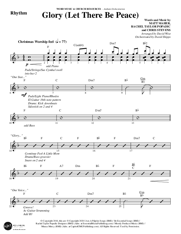 Glory (Let There Be Peace) (Choral Anthem SATB) Rhythm Chart (Word Music Choral / Arr. David Wise / Arr. David Shipps)
