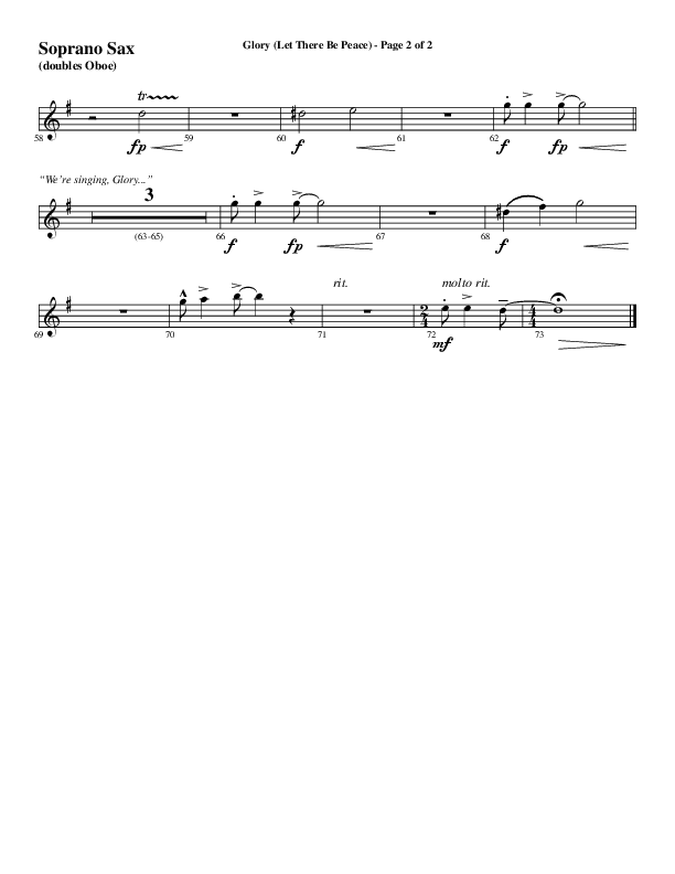 Glory (Let There Be Peace) (Choral Anthem SATB) Soprano Sax (Word Music Choral / Arr. David Wise / Arr. David Shipps)