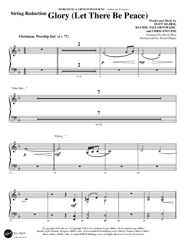 Glory (Let There Be Peace) (Choral Anthem SATB) String Reduction (Word Music Choral / Arr. David Wise / Arr. David Shipps)