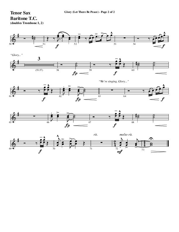 Glory (Let There Be Peace) (Choral Anthem SATB) Tenor Sax/Baritone T.C. (Word Music Choral / Arr. David Wise / Arr. David Shipps)