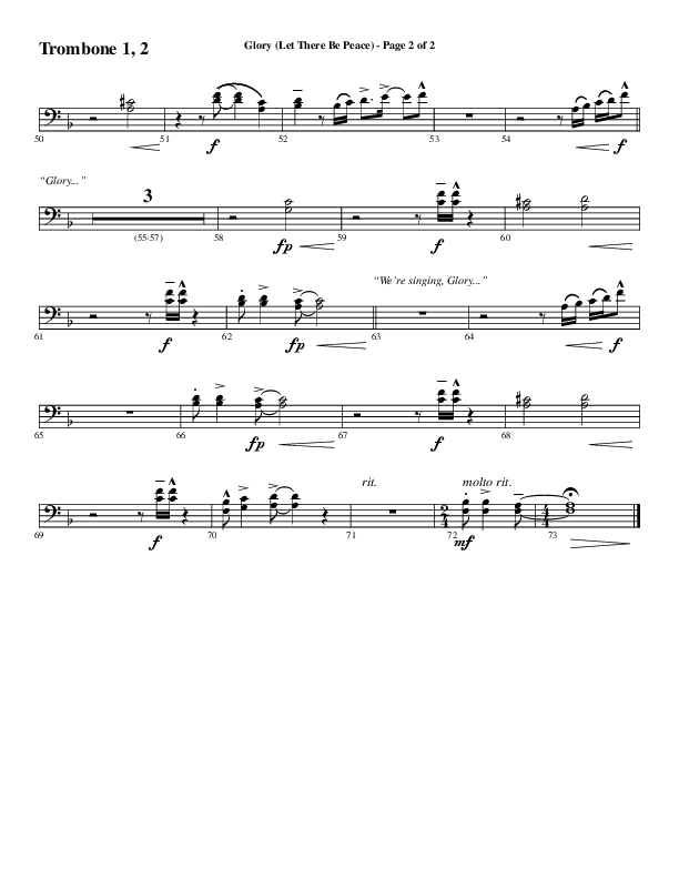 Glory (Let There Be Peace) (Choral Anthem SATB) Trombone 1/2 (Word Music Choral / Arr. David Wise / Arr. David Shipps)