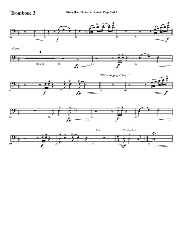 Glory (Let There Be Peace) (Choral Anthem SATB) Trombone 3 (Word Music Choral / Arr. David Wise / Arr. David Shipps)